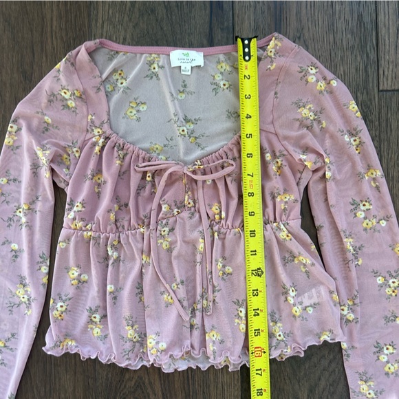 Floral Long Sleeve Sheer Crop Top - Picture 5 of 5